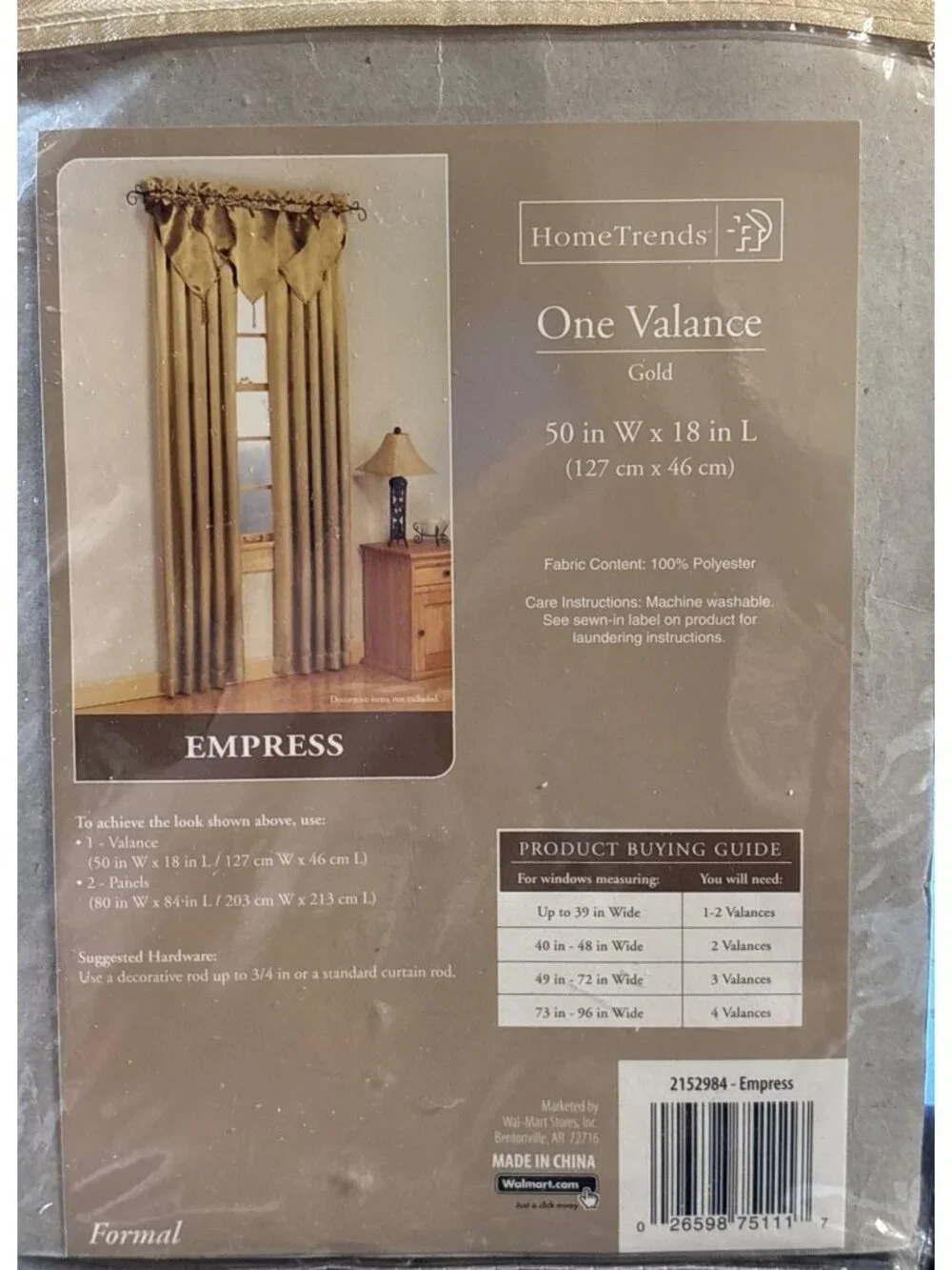 Hometrends Empress Gold Window Valance Curtain 50